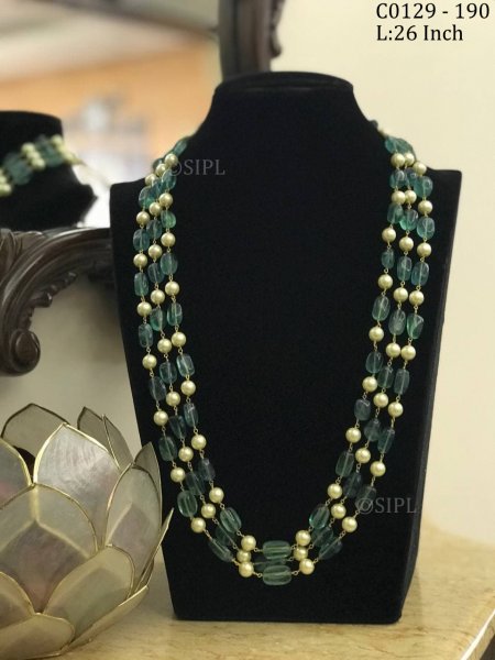 Green Gold Tone Quartz Pearls