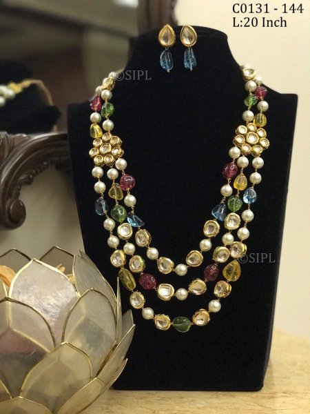 Stylish Rainbow Quartz Kundan Fusion Necklace