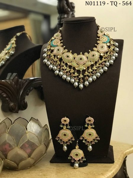 Antique Design Gold plated &amp; Beautiful Pearl Designer Necklace Set