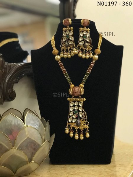 Beautiful Kundan Polki Peacock Design Necklace Set