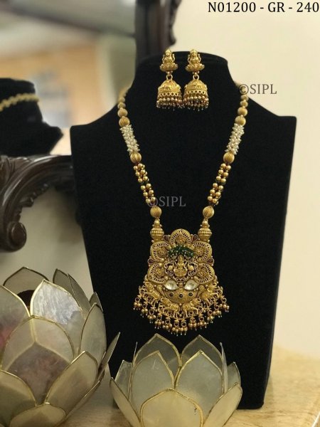 Amazing Gold Plated Southern Style Goddess Laxmi Necklace Set