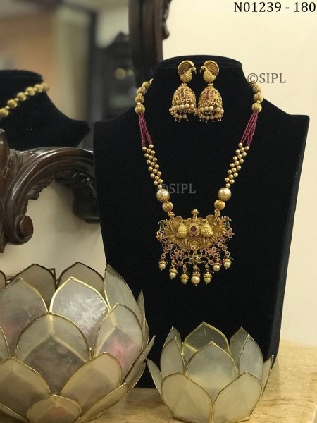Beautiful Kempu Stone Long Necklace Set