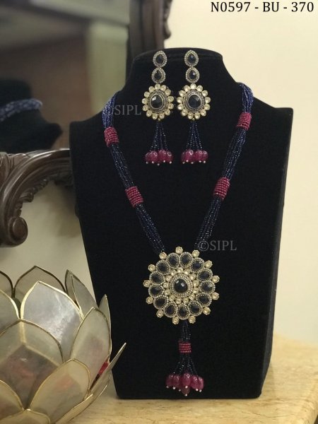 Beautiful Classic Design Colored Stone Necklace Set