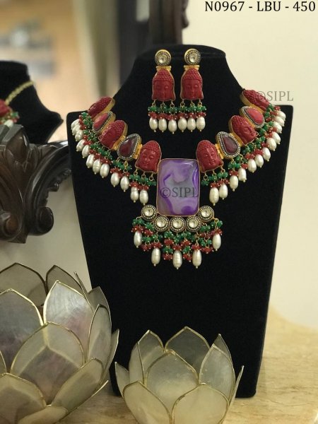 Beautiful Contemporary Handmade Necklace With Temple Jewellery